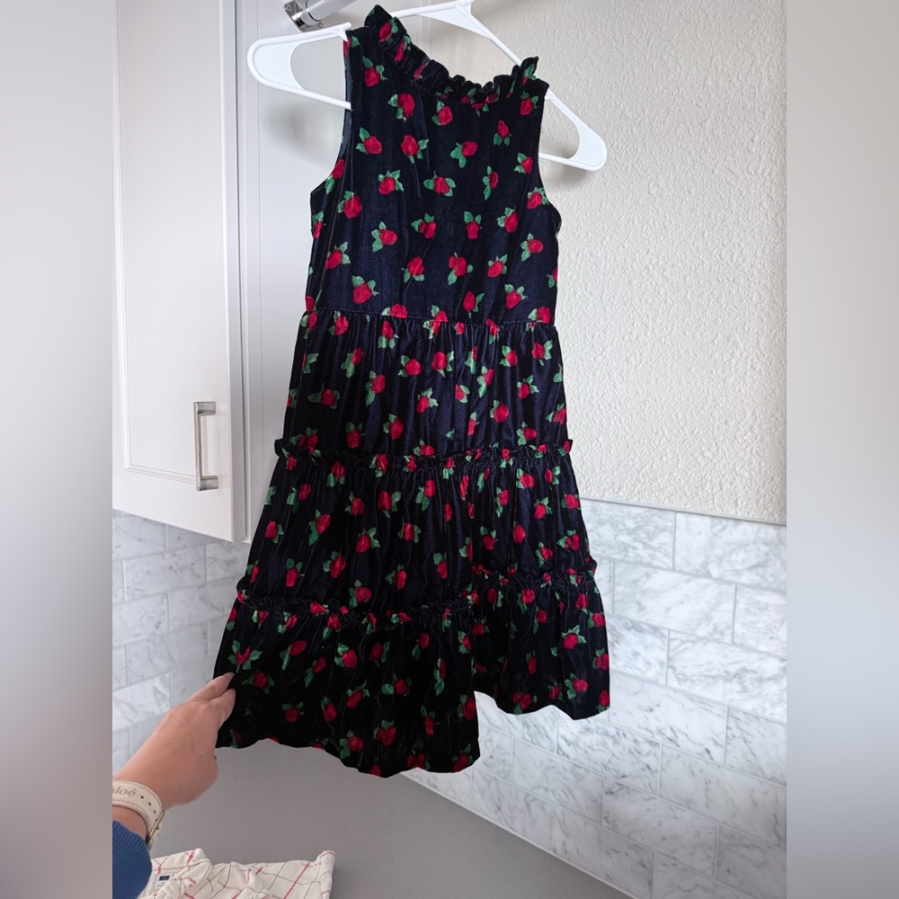 Janie and Jack Black Tiered Dress with Red Strawberry Print Size 7